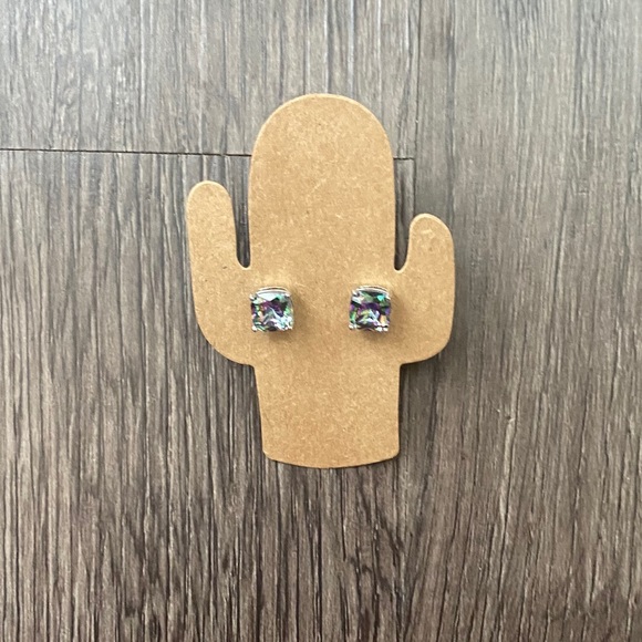 Mystic Rainbow Topaz Dainty Stud Earrings - Picture 2 of 5